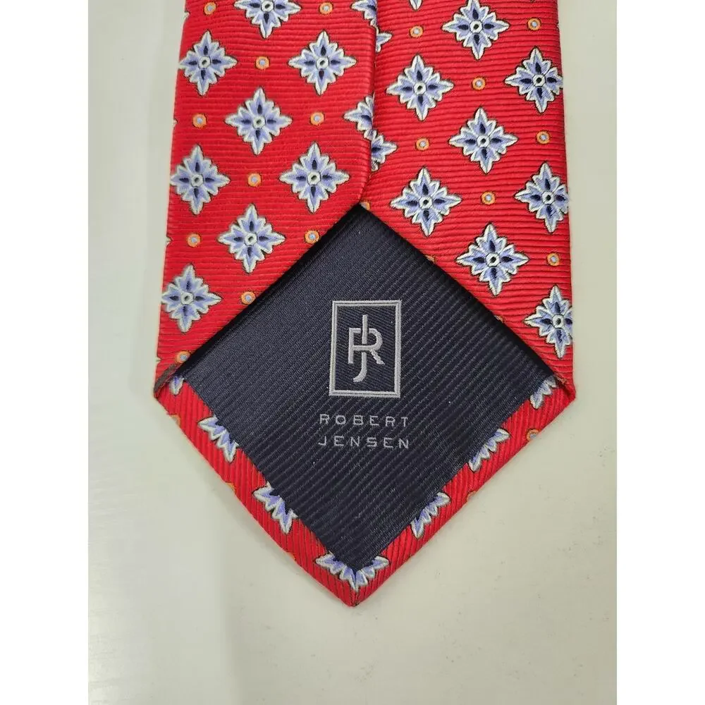Robert Jensen Had Sewn Finest Silk Men's Tie, Italy Made In Red & Blue Geometric
